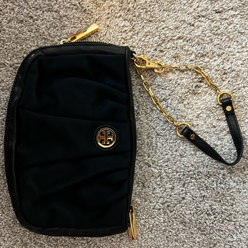 Tory Burch Black Satin Wristlet